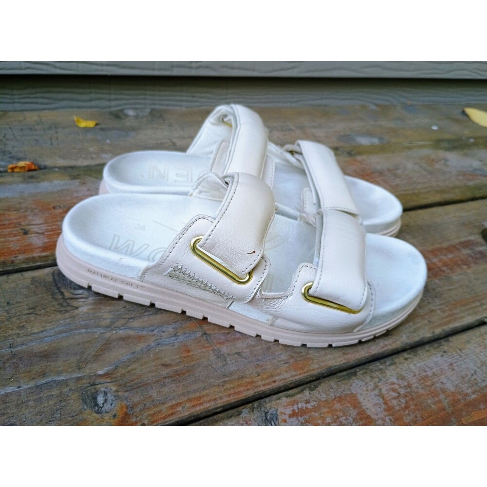 Woden Ivory Leather Lisa Double Strap Slide Sandals Women's Size 38 US 7